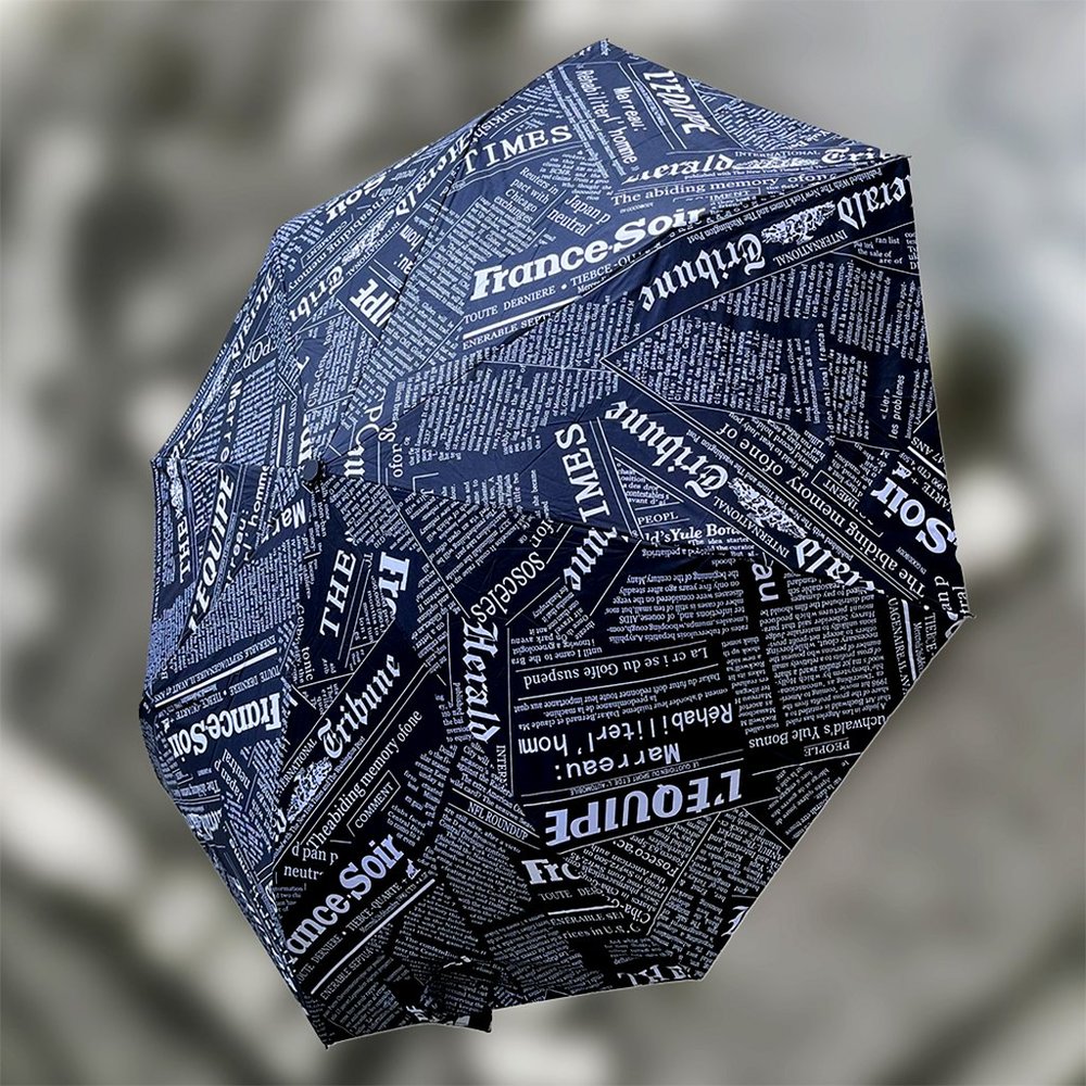 ENAPY Automatic Folding Rain Umbrella - Black Newspaper Pattern